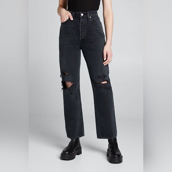 Agolde 90's Mid Rise Straight Leg Distressed Jeans In Vagabond Size 28 NWT - Picture 2 of 14